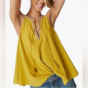 Lucky‎ Brand Women’s Embroidered Peasant Swing Tank Golden Olive Med